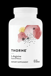 Thorne L-Arginine sustained release dietary supplement in a 120-capsule container